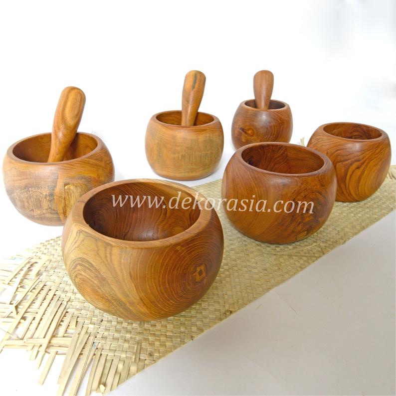 Teak Wood Mortar and Pestle Size Dia 4.1 to 5.5 inches